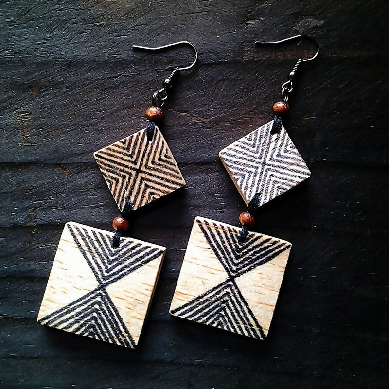 Muse线与线木制手绘黑色耳环 - 耳环/耳夹 - 木头 黑色