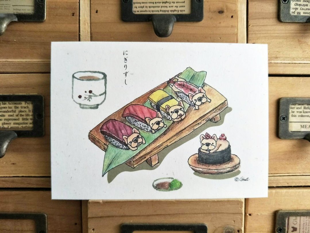 厚磅明信片-寿司法斗 - 卡片/明信片 - 纸 白色