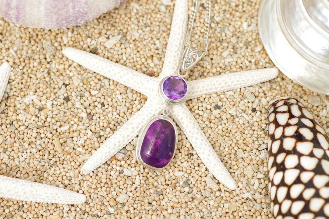 Sugilite and amethyst pendant top - 项链 - 宝石 紫色