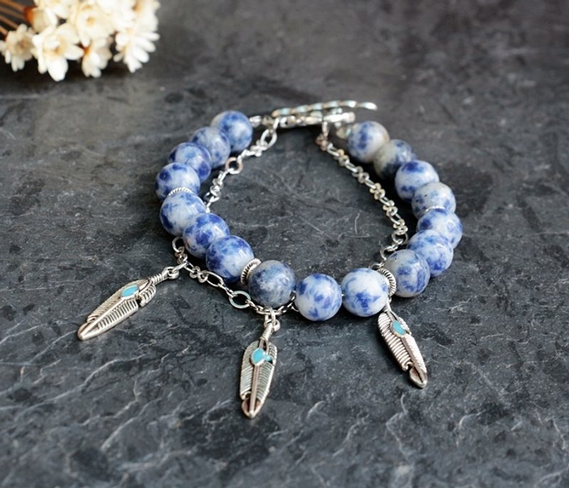 智慧守护者 斑蓝石双层手链 FitterHandmade 天然石手创 极简几何 个性化 圣诞节 情人节 生日礼物 纪念日 交换礼物 - 手链/手环 - 其他金属 