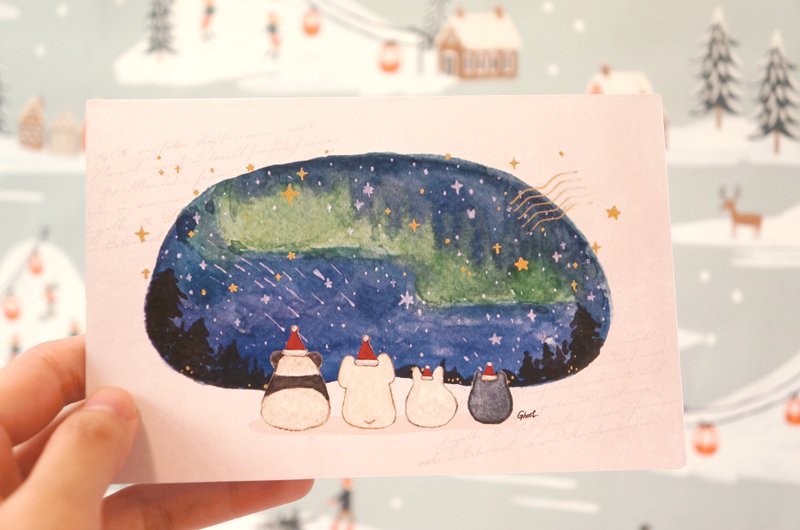 极光旅程-法斗烫金卡片 - 卡片/明信片 - 纸 蓝色