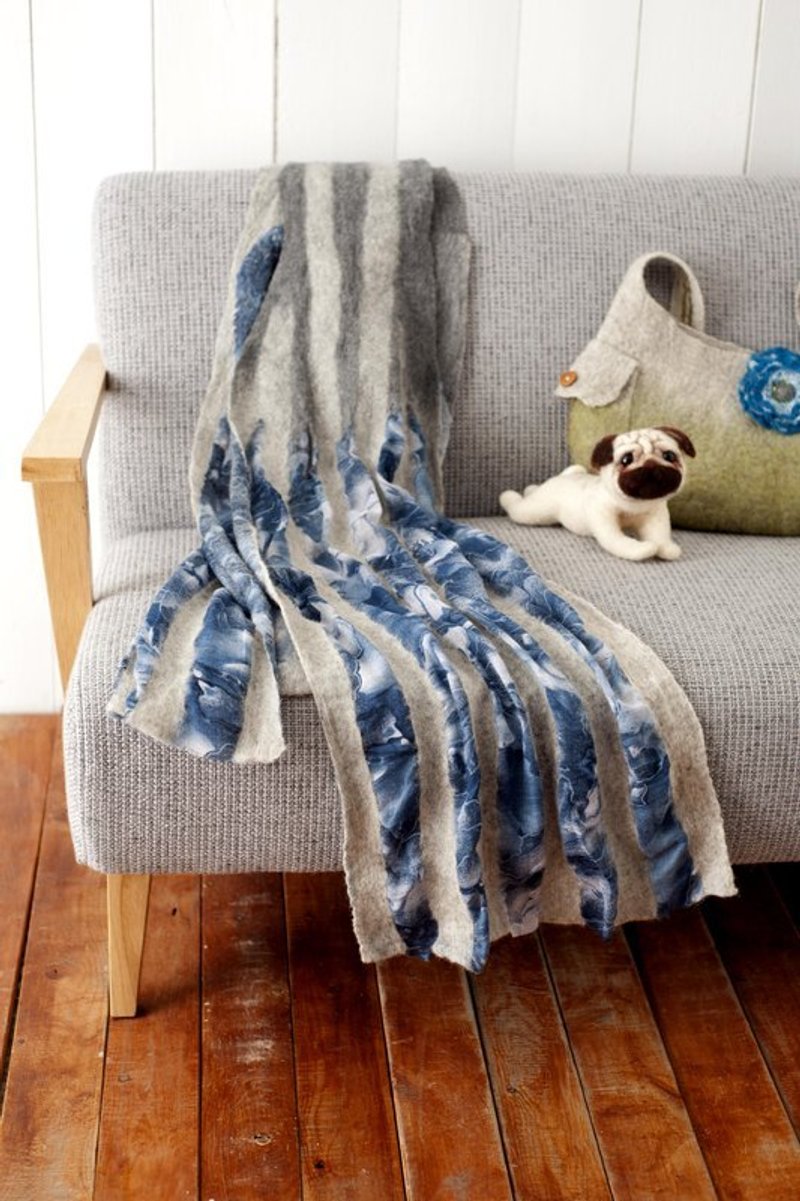 条纹混织围巾 - 丝巾 - 羊毛 蓝色