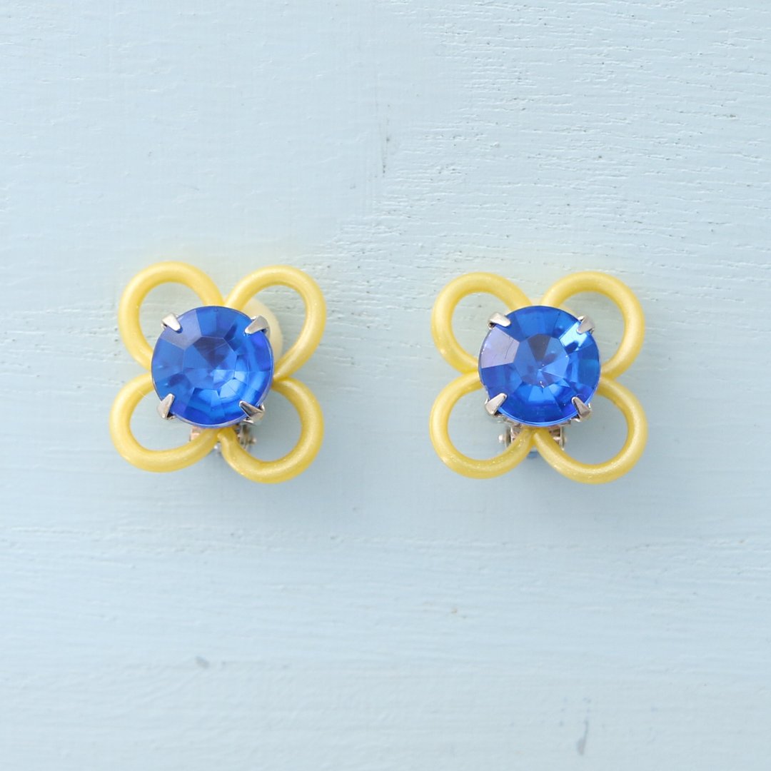 [Pop flower - yellow × blue] earrings - 耳环/耳夹 - 其他材质 黄色