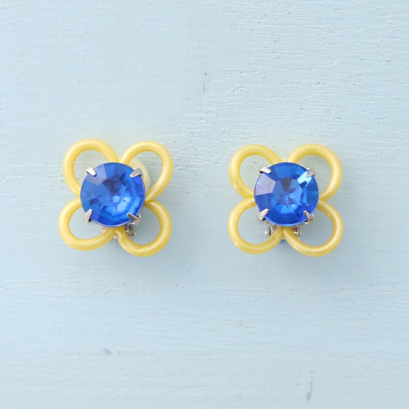 [Pop flower - yellow × blue] earrings - 耳环/耳夹 - 其他材质 黄色