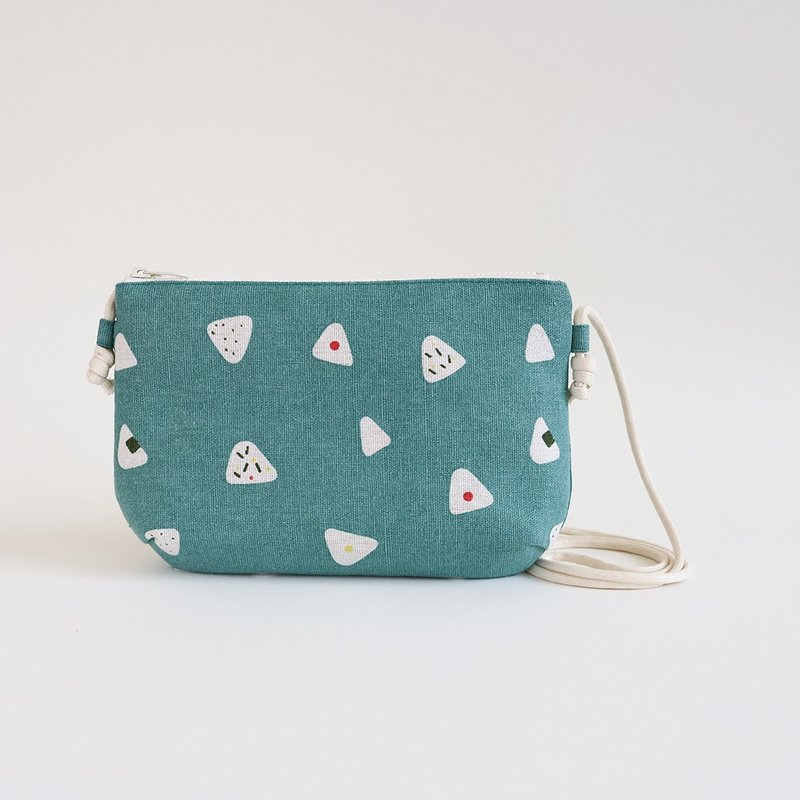 手工车缝制湖水绿色饭团随身小斜肩背布包 - 侧背包/斜挎包 - 棉．麻 绿色