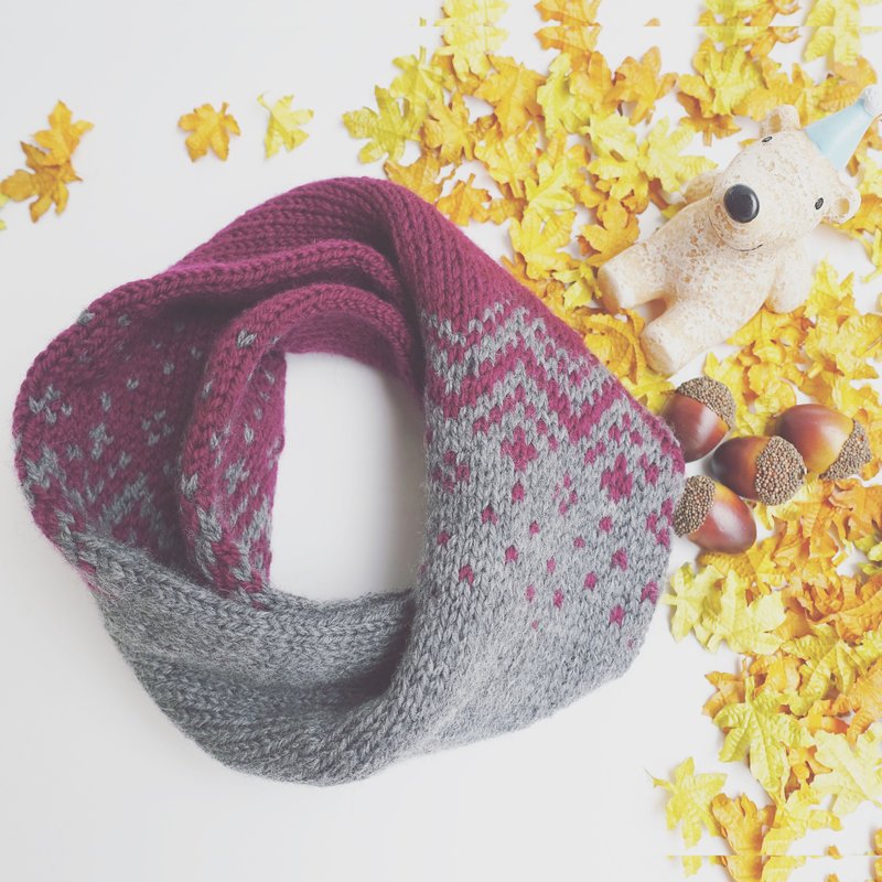 cosmos配色图腾脖围-儿童尺寸/100%美丽诺羊毛/手工编织 - 丝巾 - 羊毛 红色