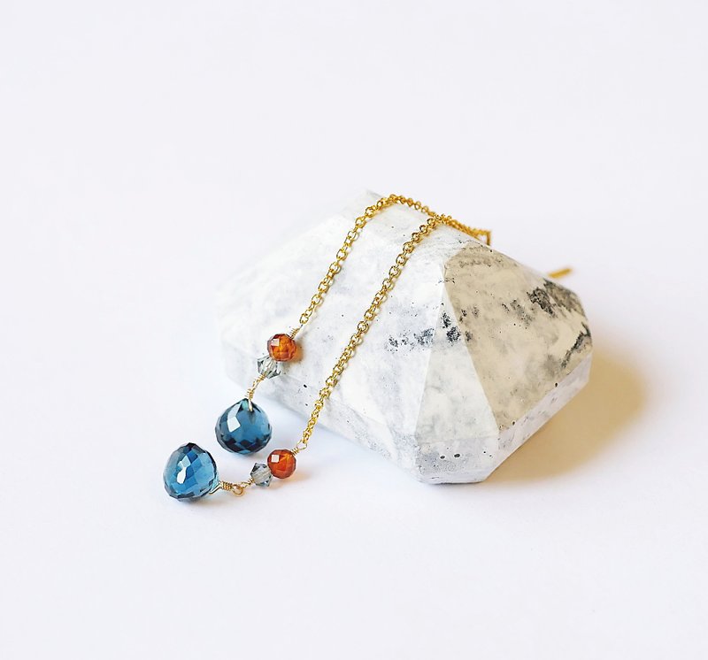 天然伦敦蓝顶级透亮托帕石水滴 14K GF 送礼 天然石 轻珠宝 水晶 - 耳环/耳夹 - 宝石 蓝色