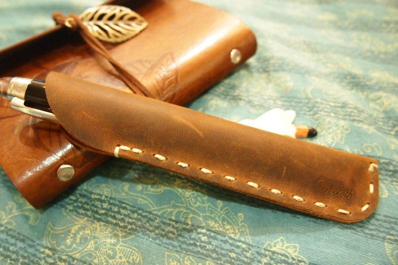 Wosloth 高质感手工 皮革笔套 皮革笔袋 复古 旅行 文具 - 铅笔盒/笔袋 - 真皮 咖啡色