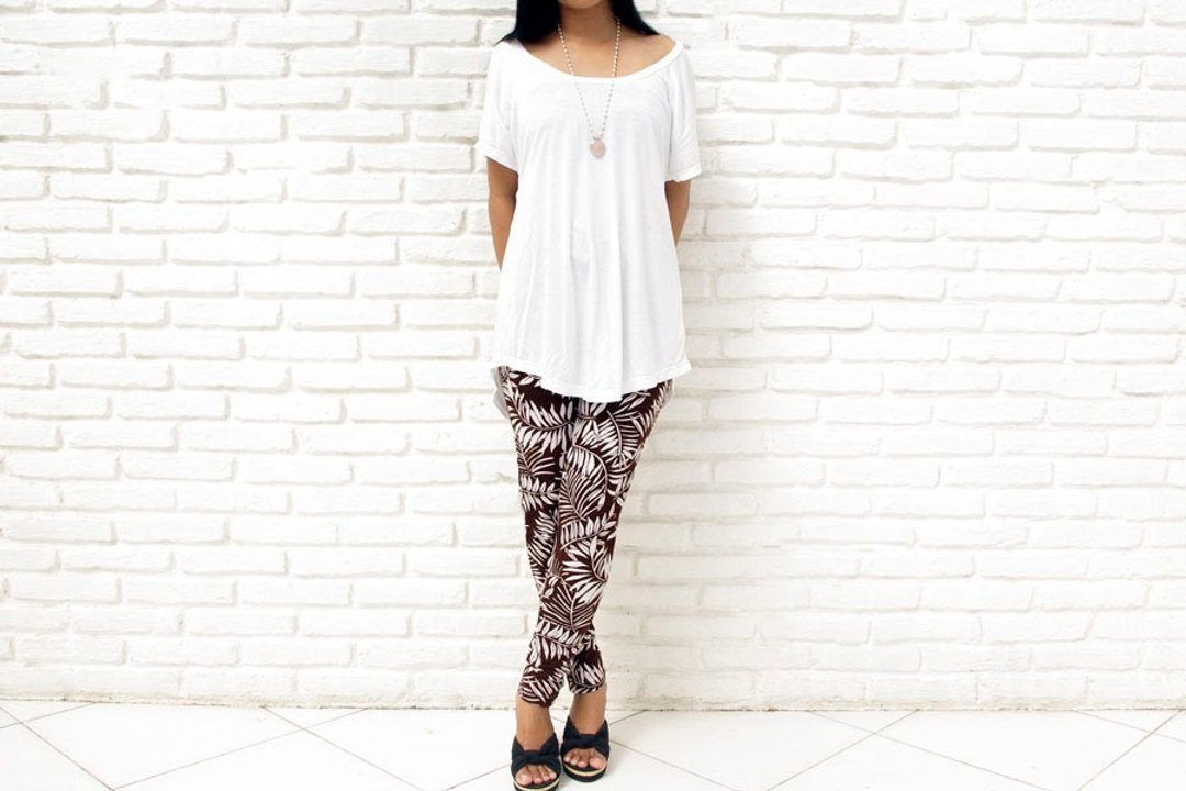 [Latest !!] leaf print stretch leggings Long Pants <Brown> - 女装长裤 - 其他材质 咖啡色