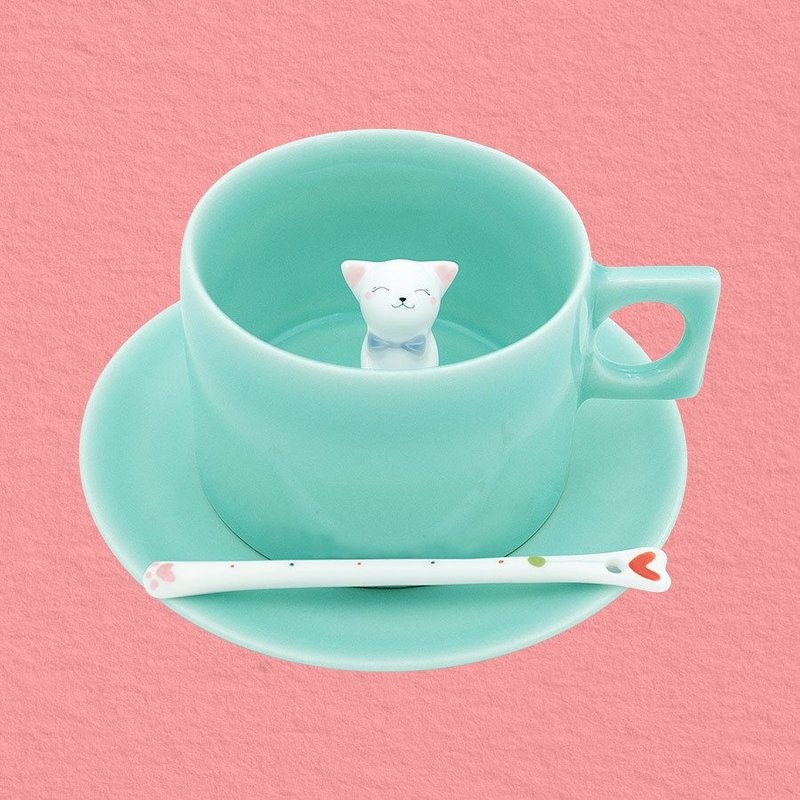 三浅陶瓷|原创 奶喵喵创意咖啡杯生日礼物创意礼物陶瓷杯子 - 咖啡杯/马克杯 - 其他材质 绿色