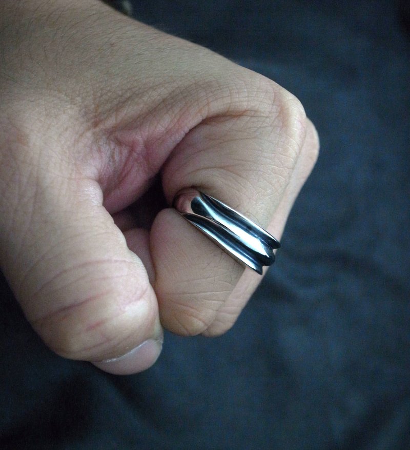 【川】厚板型925纯银戒指(限量款/对戒尾戒/宽版戒指/线条) - 戒指 - 纯银 银色