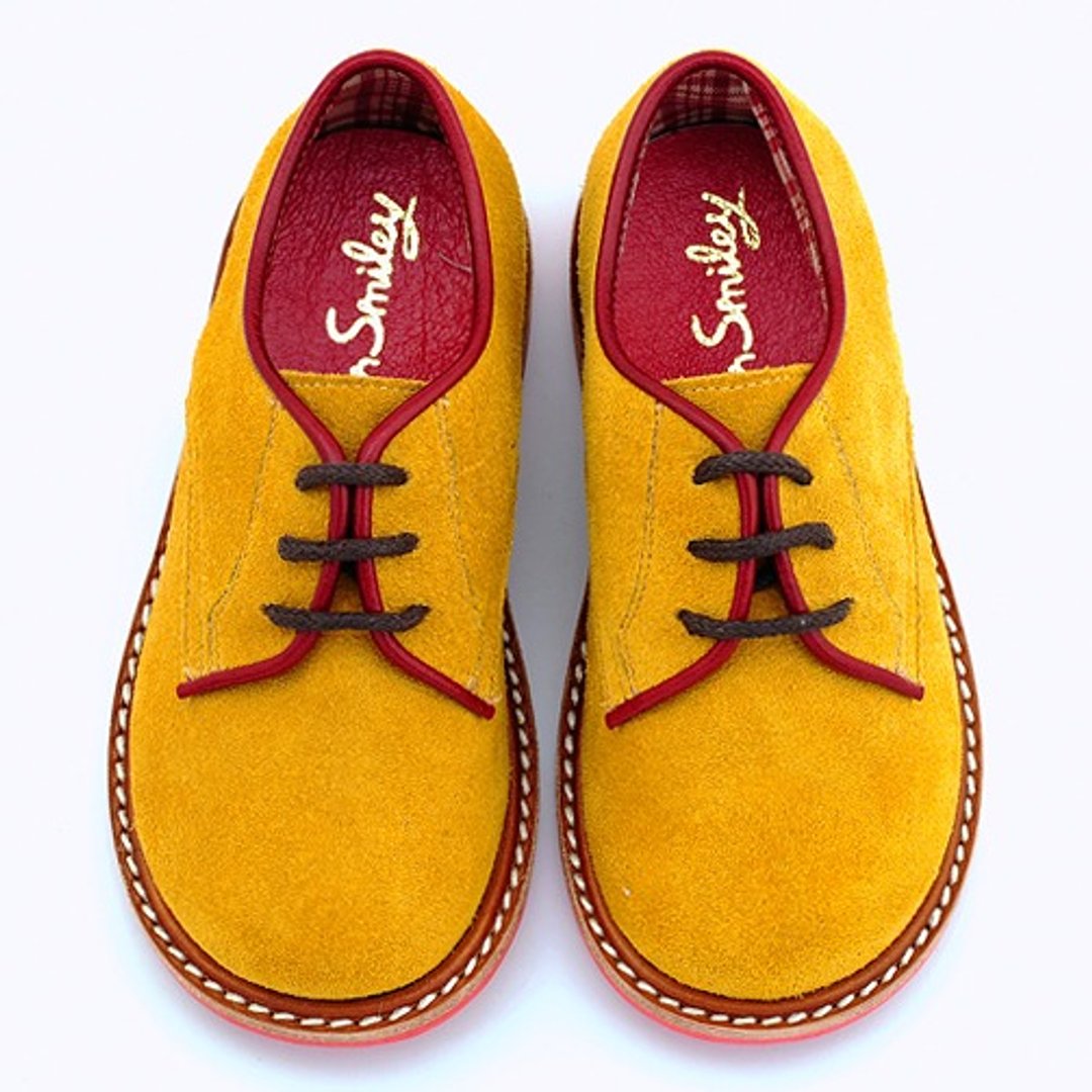 Beven Smiley。MIT全真皮儿童德比鞋(绅士款-黄色)手工鞋 - 童装鞋 - 真皮 黄色