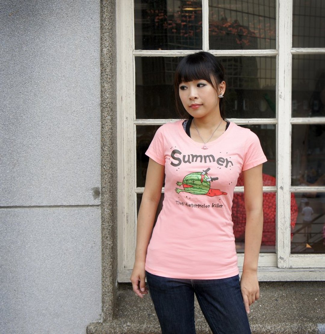 西瓜籽籽 Tshirt　女生粉橘 - 女装 T 恤 - 棉 橘色