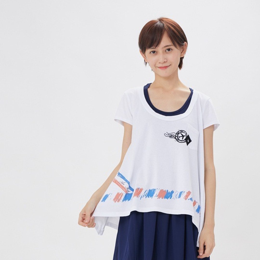 郵戳信封 傘襬 女T 純白 - 女装上衣 - 棉．麻 白色