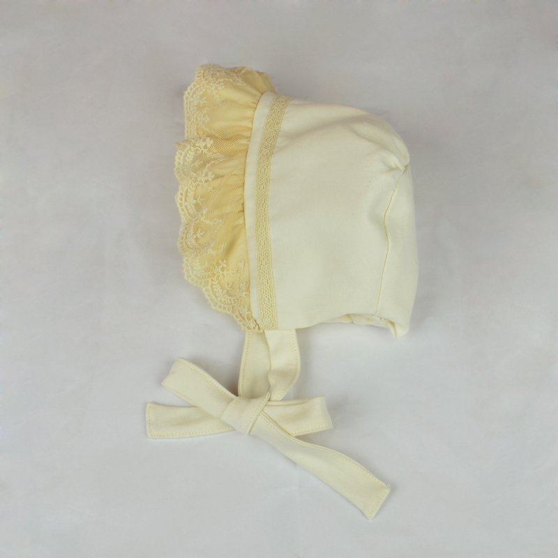 高雅淑女风蕾丝有机棉绑带婴儿帽 - 围嘴/口水巾 - 棉．麻 白色