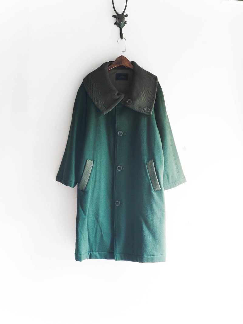 河水山 - 草原山野忧子的青春年代 大翻领羊呢古董毛质大衣外套 羊毛 毛呢 古着 wool vintage overcoat - 女装休闲/机能外套 - 羊毛 绿色