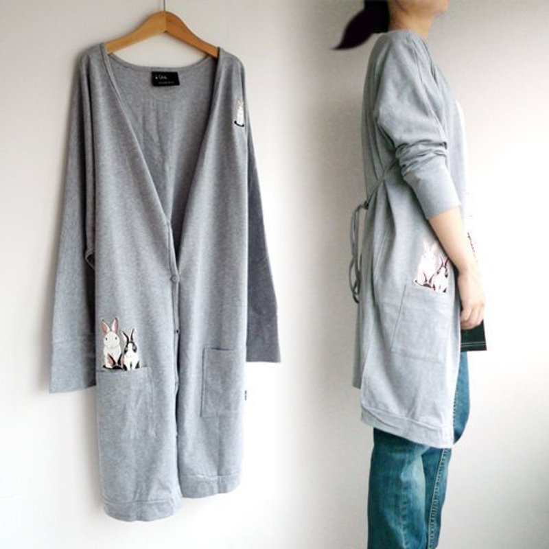 ：Urb.【打地兔】长版开襟外套 / 灰(夏季限时优惠) 最后一件 - 女装休闲/机能外套 - 棉．麻 灰色