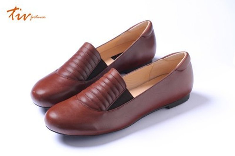 咖啡 复古深口鞋 - 芭蕾鞋/娃娃鞋 - 真皮 咖啡色