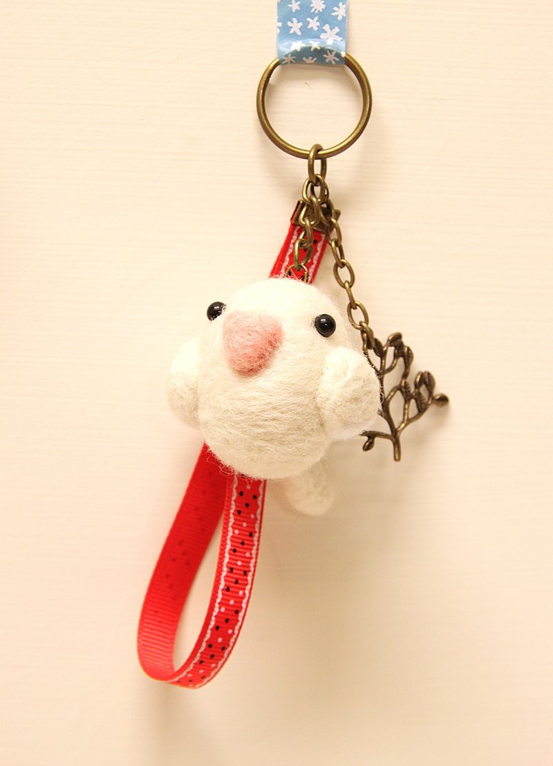 Rolia's 手作 乳白横斑鹦鹉羊毛毡 吊饰 (可订制) - 钥匙链/钥匙包 - 羊毛 白色