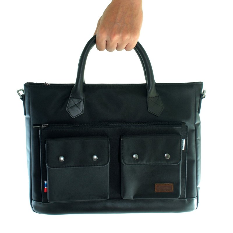 【Dogyball】Carry On 城市移动 随心所欲 仕事休闲手提包款 真皮高质尼龙 笔电保护 搭赠皮感识别证再免运 - 电脑包 - 其他材质 黑色