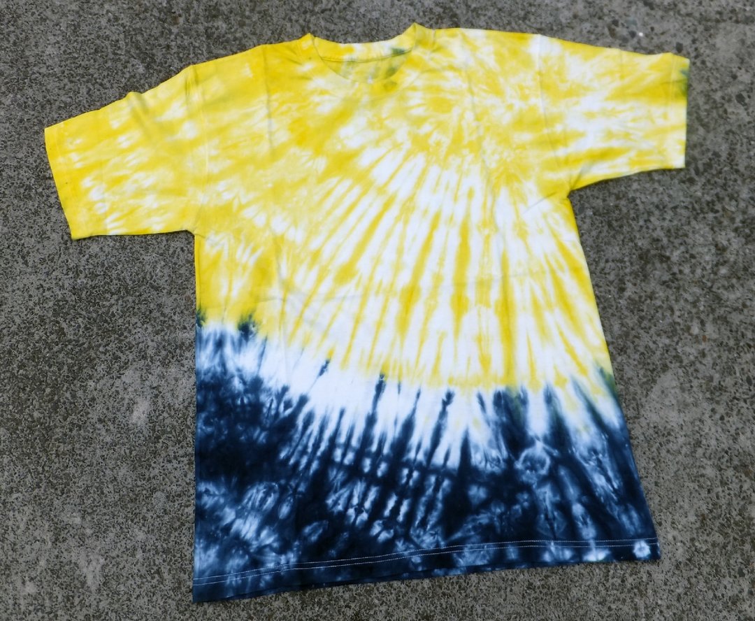 手染 绑染 扎染 全棉T-shirt 黄色流星 - 男装上衣/T 恤 - 棉 黄色
