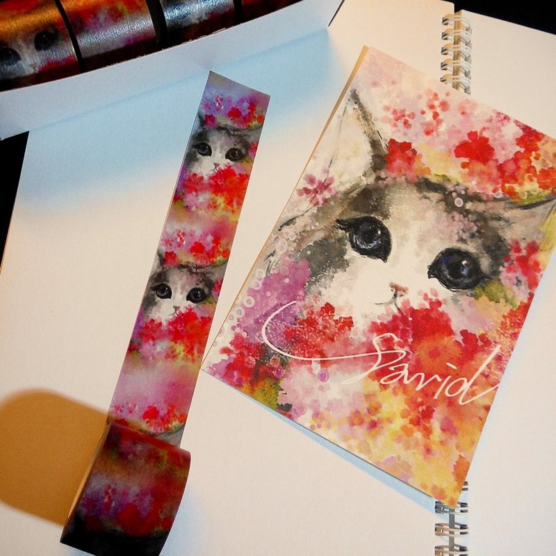 大卫画猫限量纸胶带30mm10MH002花之恋2_已绝版 - 纸胶带 - 纸 绿色