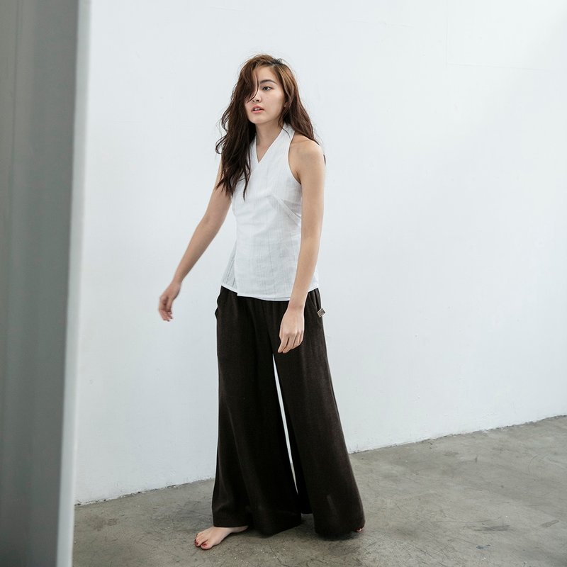 手工棉麻宽裤 - 棕 - 女装长裤 - 棉．麻 咖啡色