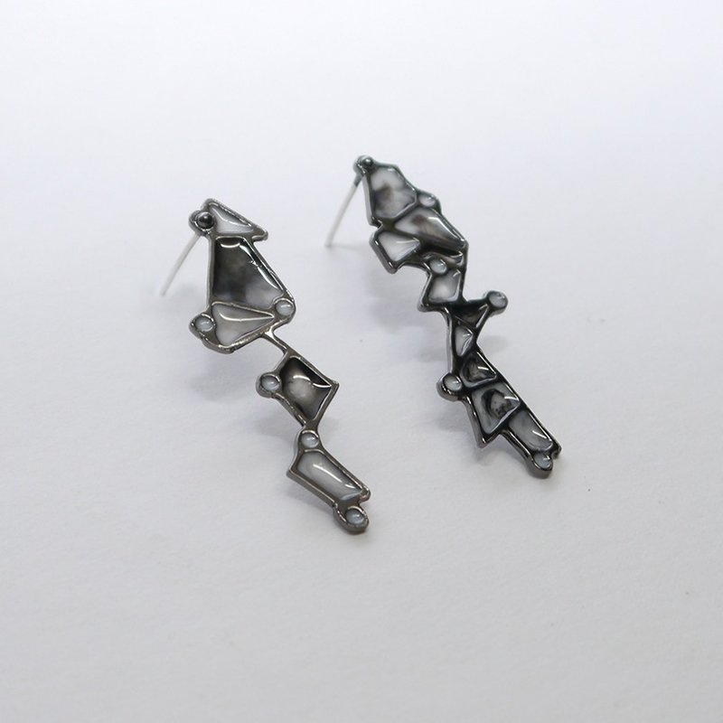 黑白个性几何耳环 - 耳环/耳夹 - 其他金属 黑色