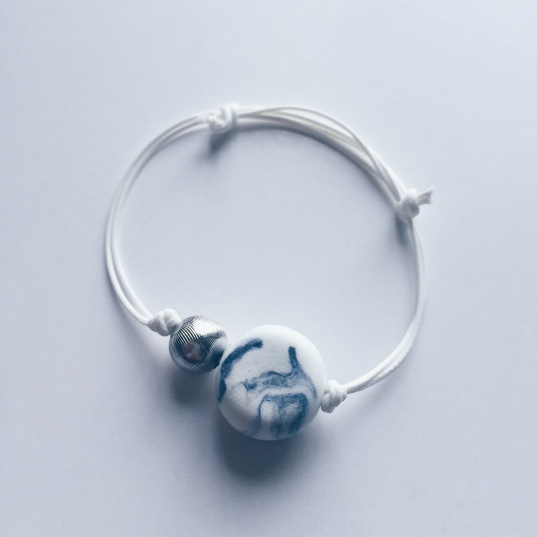 白色水墨轻黏土手链●Ink Style Bracelet● - 手链/手环 - 粘土 