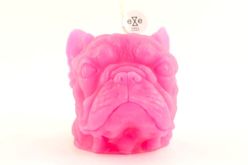 萤光桃红色法国斗牛犬造型蜡烛 French Bulldog Candle - 蜡烛/烛台 - 蜡 粉红色