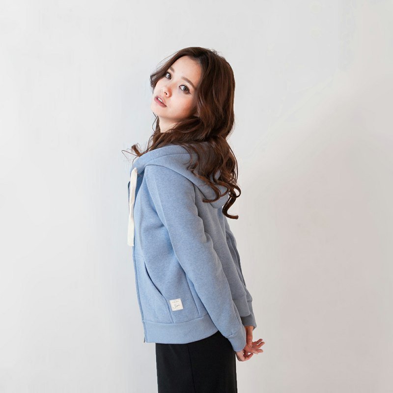 SUMI△大绒刷毛铺棉保暖连帽外套▽3AF200_婴儿蓝 - 中性连帽卫衣/T 恤 - 其他材质 蓝色