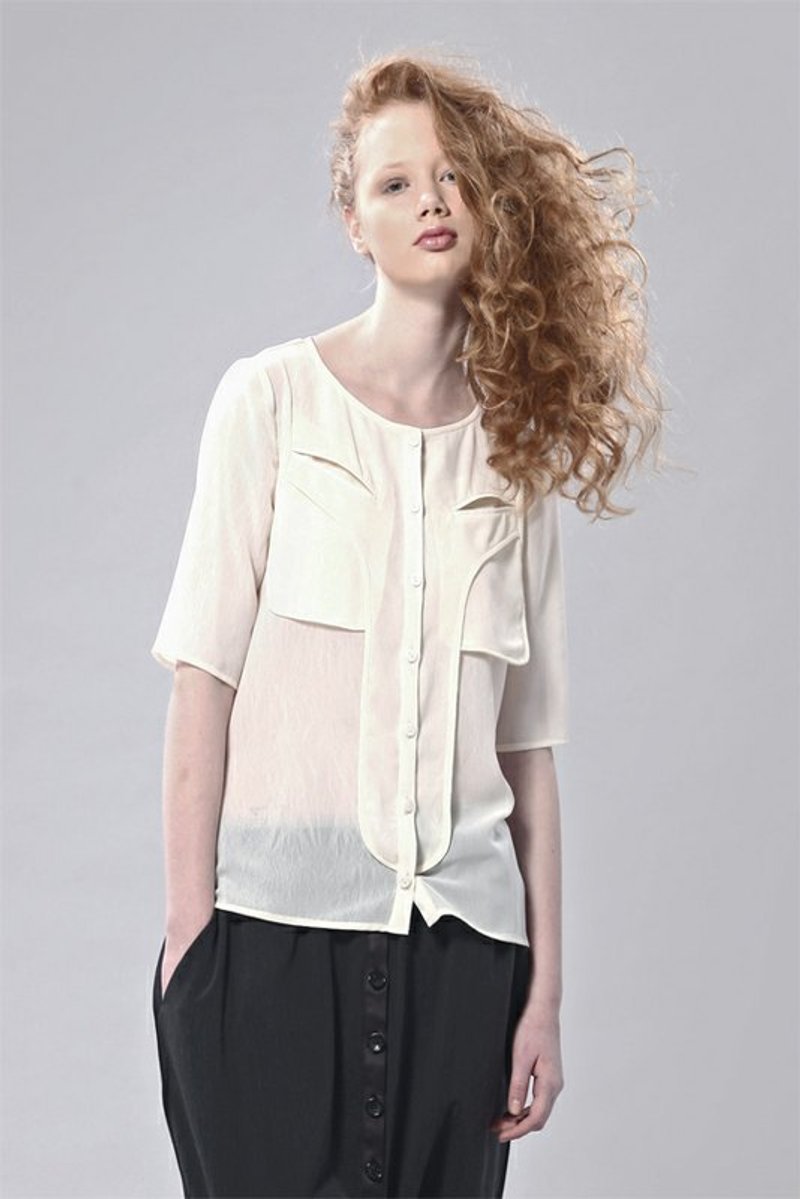 口袋外露七分袖衬衫 - 其他 - 其他材质 白色