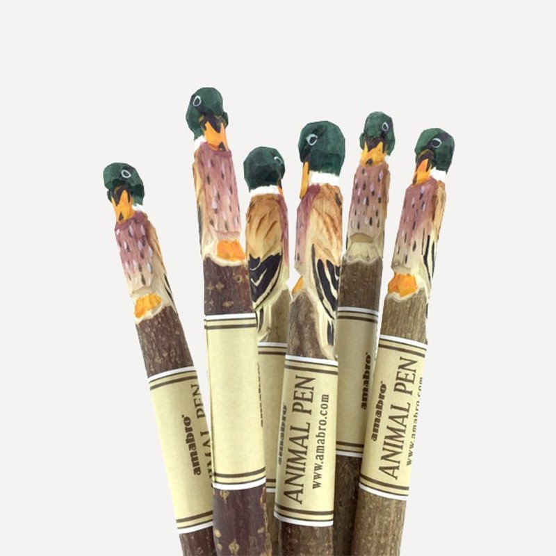 Amabro 动物木雕原子笔・鸭子 - 圆珠笔/中性笔 - 木头 