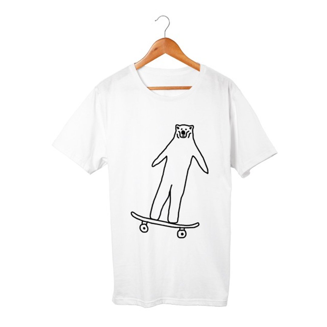Skate Bear #3 T-shirt - 中性连帽卫衣/T 恤 - 棉 白色