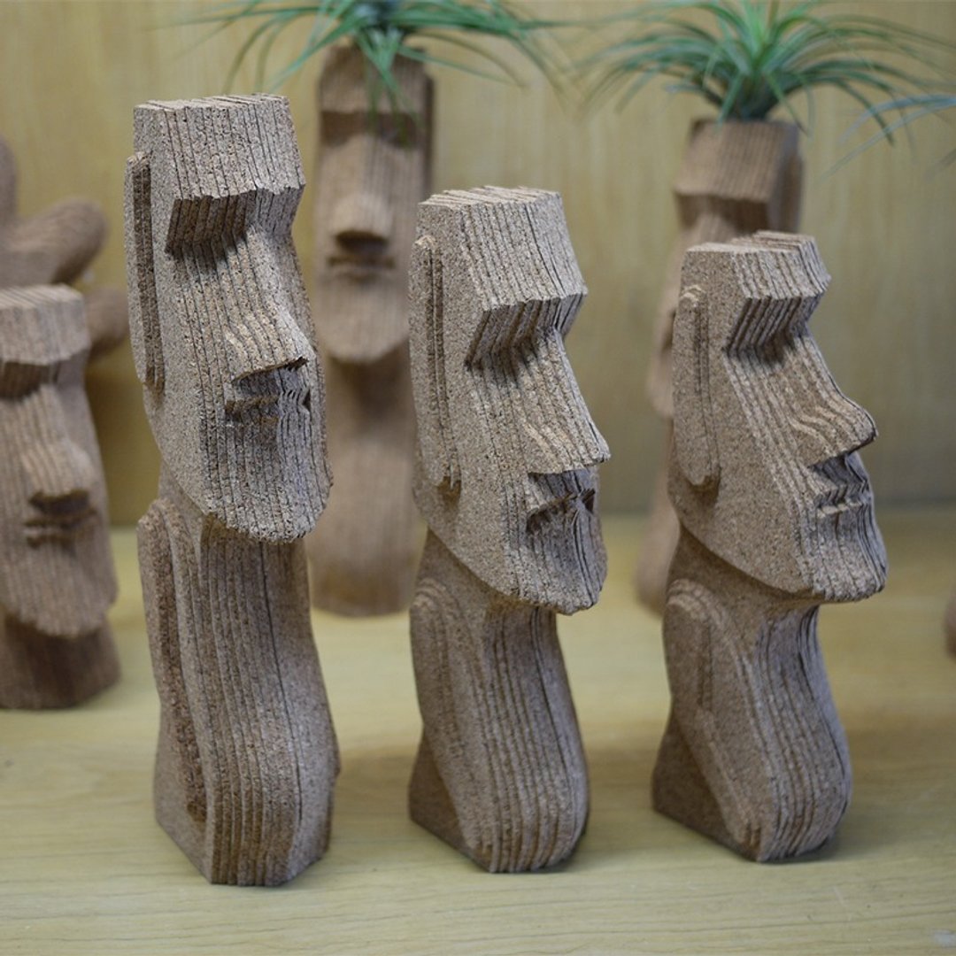 Moai 摩艾石像~创意疗愈摆饰品三件组、手作软木堆叠艺术、定制化商品 - 摆饰 - 木头 咖啡色