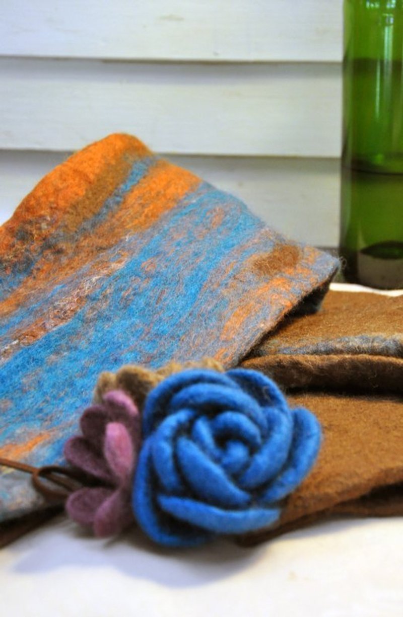 秋冬双层围脖 - 丝巾 - 羊毛 蓝色