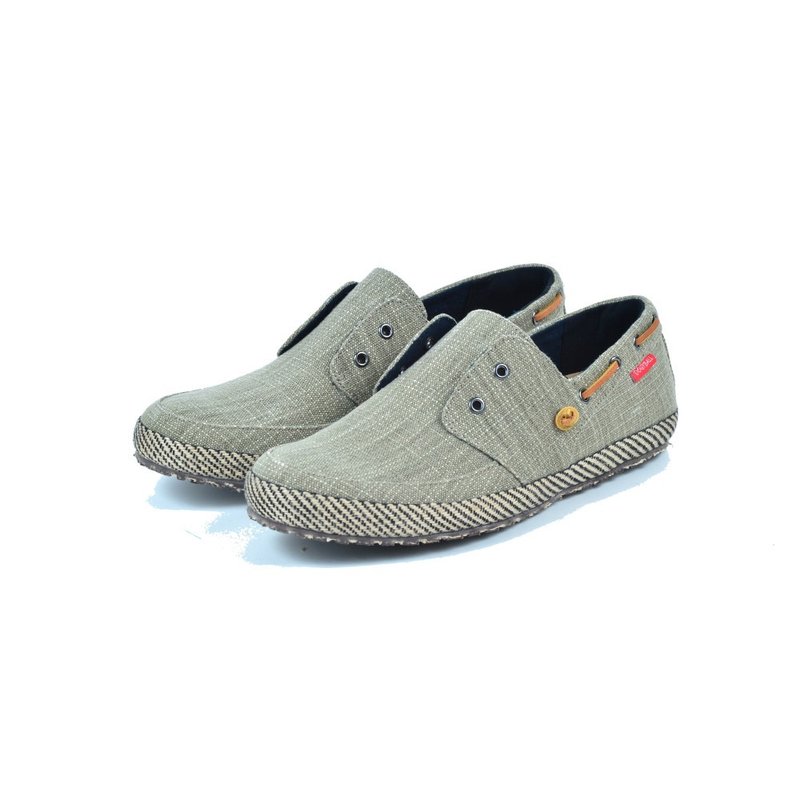 【Dogyball】无鞋带式简约懒人帆船鞋橡胶底麻料材质透气鞋面包邮 - 男款牛津鞋/乐福鞋 - 棉．麻 绿色