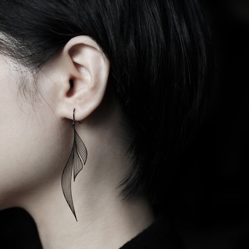 黑涟漪耳环 Black Ripple Earrings - 耳环/耳夹 - 其他金属 黑色