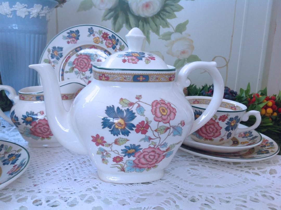 ♥安妮疯古物♥英国制陶瓷富贵牡丹花花茶壶,咖啡壶~ 全新库存 ~ 适用洗碗机烤箱～ 全新库存品 - 茶具/茶杯 - 其他材质 多色
