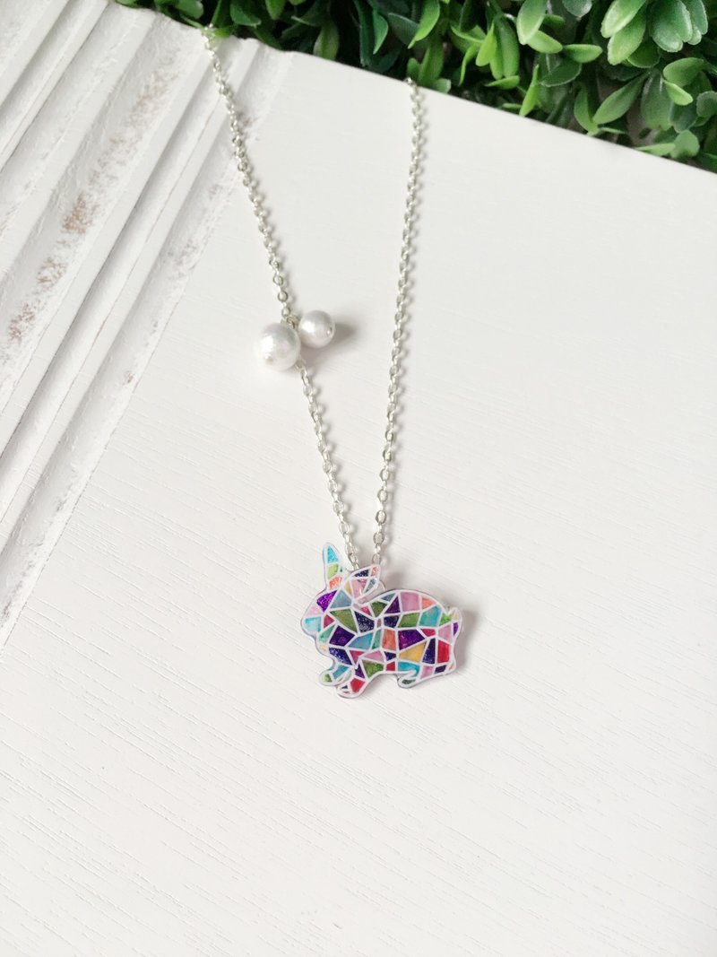 手绘马赛克乖乖小兔棉棉珠颈链 - 颈链 - 塑料 多色