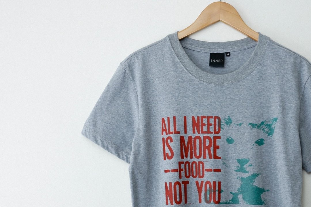 INNER | 猫Food>Me T-Shirt –  麻灰色 - 男装上衣/T 恤 - 其他材质 灰色