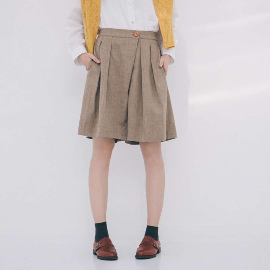 不对称造型裤裙 - 糖霜玛奇朵 - 女装长裤 - 其他材质 卡其色