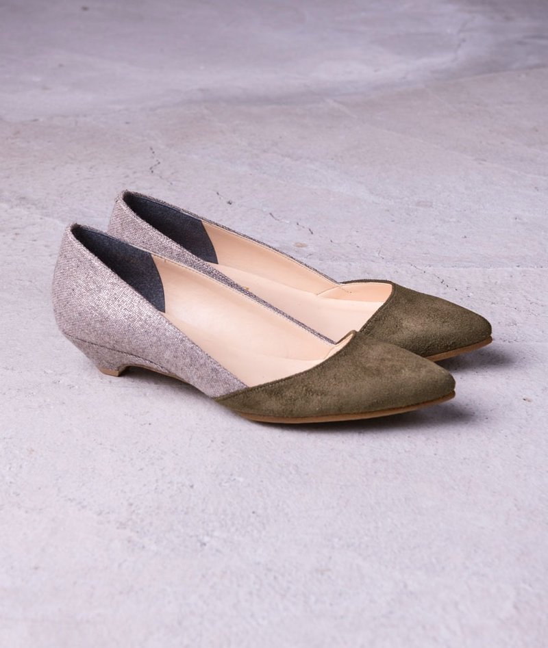 【时尚订制】微性感尖头低跟鞋_榄绿/亮泽灰(余25.5号) - 雨鞋/雨靴 - 其他材质 绿色