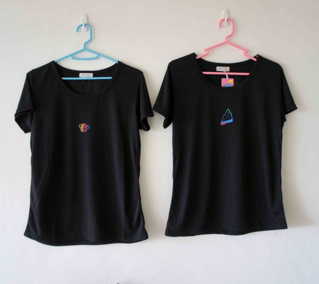 彩色西瓜/彩色星球 黑色软绵绵 短袖t-shirt ✦ - 女装 T 恤 - 棉 黑色