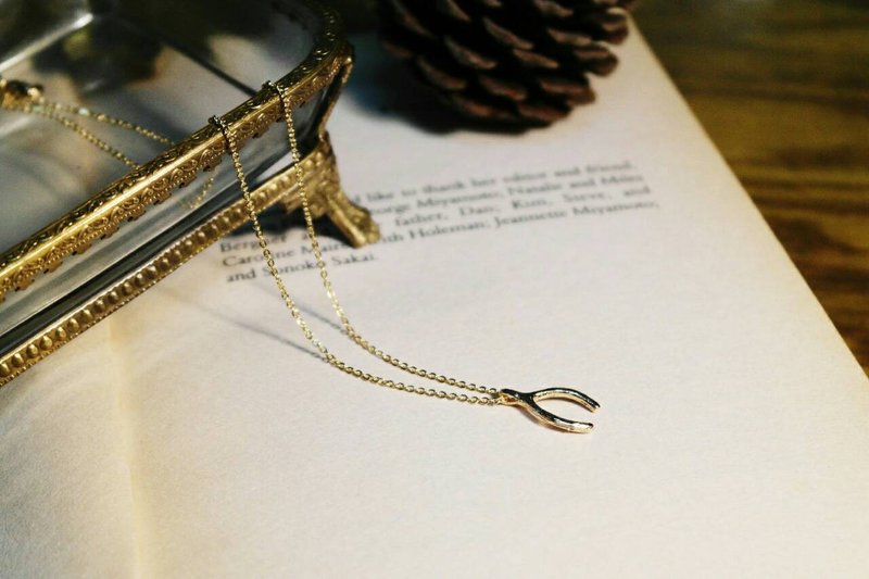 《经典系列》黄铜镀K Wishbone许愿骨 极细锁骨链 - 锁骨链 - 宝石 