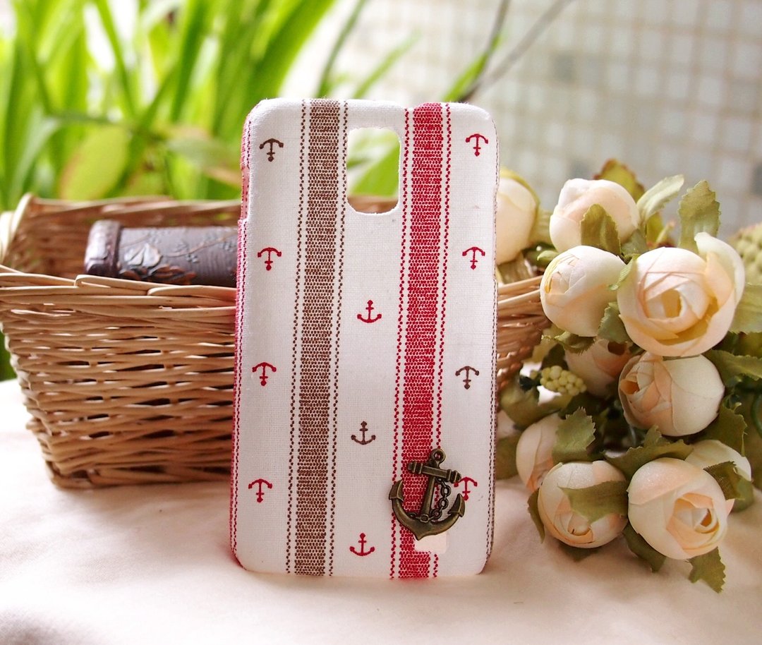 布艺 啡海洋风船锚保护壳 手机壳 新HTC One M7 One 2 M8 Mini M4 Butterfly S Motorola moto G X - 手机壳/手机套 - 其他材质 白色