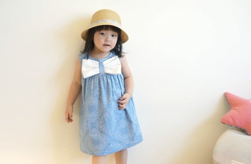PUREST baby collection 大蝴蝶结 牛仔 单宁印花 女宝宝 背心洋装 - 童装礼服/连衣裙 - 棉．麻 蓝色