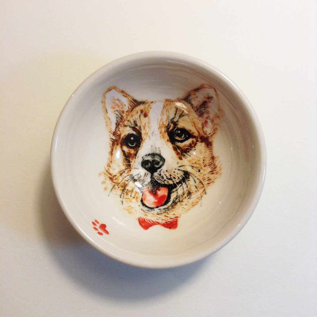 手绘小茶杯-柯基犬 - 茶具/茶杯 - 其他材质 咖啡色