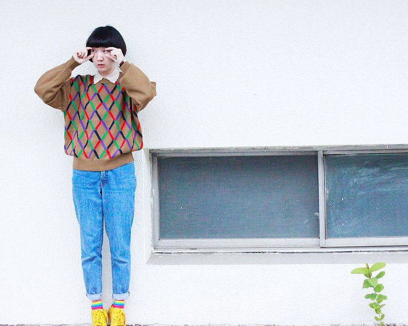 毛衣--四色菱格【c14020204】 - 女装针织衫/毛衣 - 其他材质 咖啡色