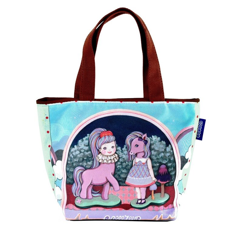 Only Two 女孩与小马儿｜小托特包｜手提袋｜餐盒袋｜帆布包｜防泼水设计｜随身小包 - 手提包/手提袋 - 防水材质 紫色